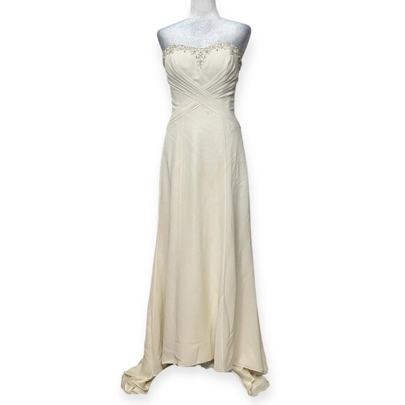 Jasmine Bridal Wedding Dress Size 8 Ivory Strapless Gown Beaded Embroidered Zip - Picture 2 of 15